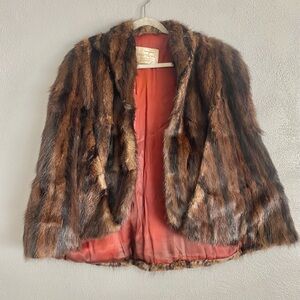 Vintage Mink Cape Shawl Fur Morton’s 40s 50s 60s Luxury Brown Silky Lining